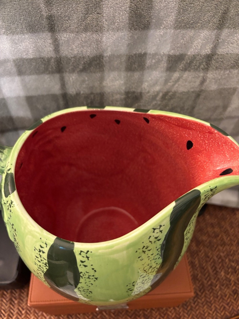 Watermelon Ceramic Pitcher in Green & Red - Picture 2 of 3